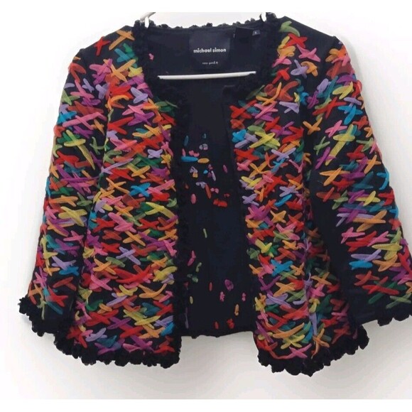 Michael Simon Ribbon Sweater Criss Cross Ribbon Cardigan Art To Wear  S - Picture 1 of 12